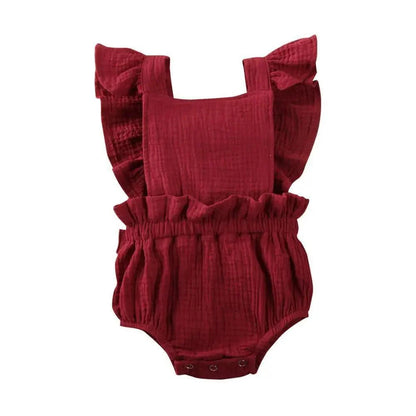 Baby Girl Ruffled Solid Color Sleeveless Backless Romper Jumpsuit Comfy Outfit Excellent Gift For Your Baby Girl