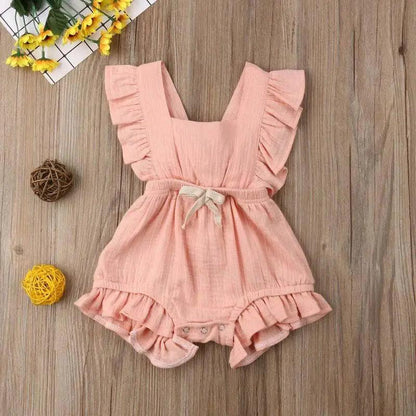 Baby Girl Ruffled Solid Color Sleeveless Backless Romper Jumpsuit Comfy Outfit Excellent Gift For Your Baby Girl