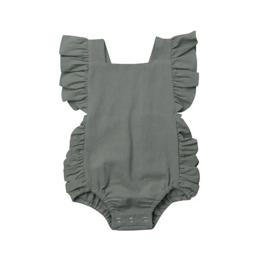 Baby Girl Ruffled Solid Color Sleeveless Backless Romper Jumpsuit Comfy Outfit Excellent Gift For Your Baby Girl