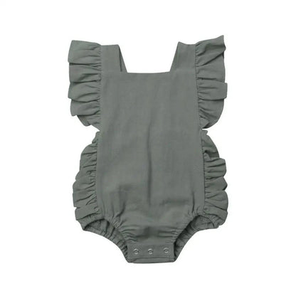 Baby Girl Ruffled Solid Color Sleeveless Backless Romper Jumpsuit Comfy Outfit Excellent Gift For Your Baby Girl