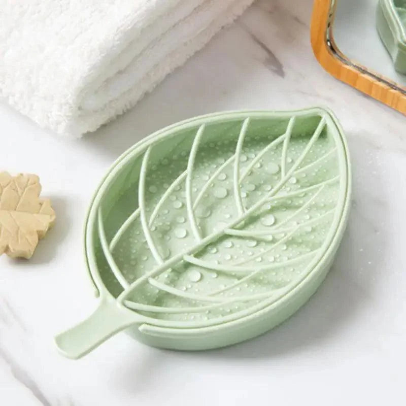 Bathroom Accessories Dish Plate Case Home Shower Leaf Shape Holder Container Soap Box Plastic Soap Box Dispenser Soap Rack Soap Dishes Leaf-Shaped Shower Soap Bar Holder With Draining Tray Fashionable Soap Dishes For Shower Kitchen