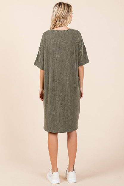 Urban Rib Knit Short Sleeve Tee Dress For Women – Comfortable, Trendy, Chic & Versatile Dress for Casual Occasions
