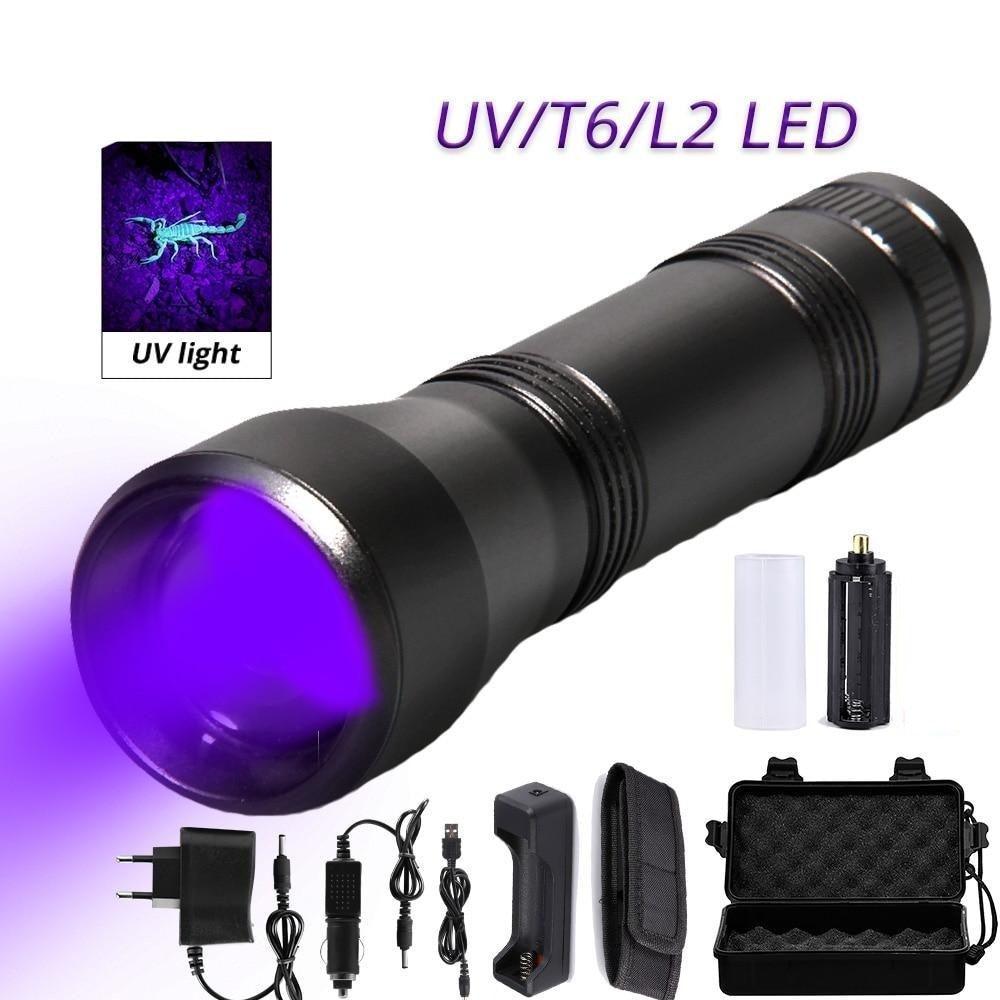 Black Light Flashlight UV Flashlight Super Bright LED Tactical Flashlights 1200 Lumen Rechargeable LED Zoomable UV Torch Waterproof Flashlight Lamp For Pet Urine Stains Detection/Camping