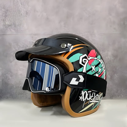 NOSPEAK Retro Motorcycle Helmet + 1 Goggles free