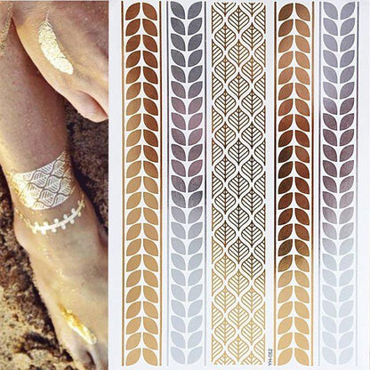 Body Tattoo Art Painting Stickers Glitter Gold Silver Temporary Waterproof Nontoxic Long Lasting Tattoos