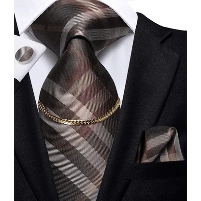 Business Black Silk Necktie Chain Classic Tie Square Handkerchief Elegant Cufflink Wedding Formal Neckties For Men