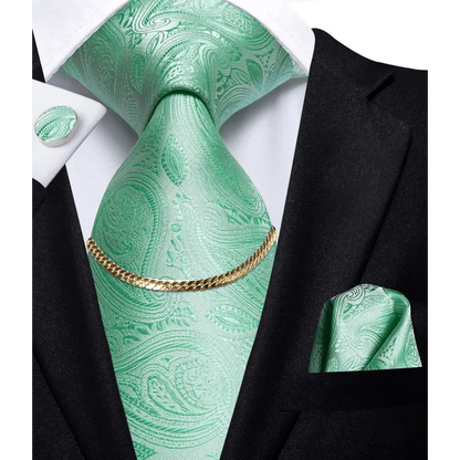Business Black Silk Necktie Chain Classic Tie Square Handkerchief Elegant Cufflink Wedding Formal Neckties For Men