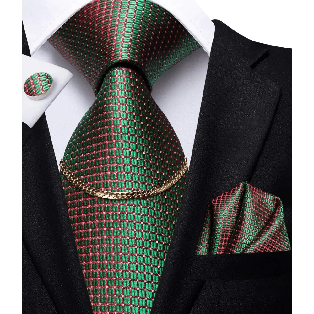 Business Black Silk Necktie Chain Classic Tie Square Handkerchief Elegant Cufflink Wedding Formal Neckties For Men