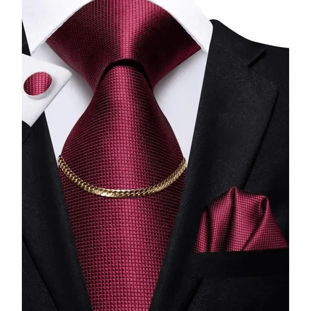 Business Black Silk Necktie Chain Classic Tie Square Handkerchief Elegant Cufflink Wedding Formal Neckties For Men