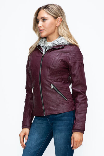 Women Warm Sleek Dual-Zipper Layered Jacket with Cozy Fuzzy Hood Urban Chic & Comfortable Jacket