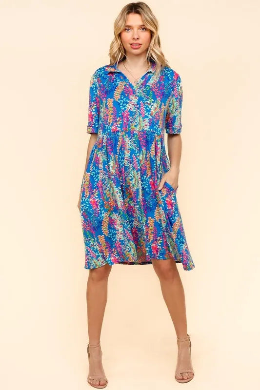 Johnny Collar Babydoll Dress with Side Pockets – Babydoll Dress, Johnny Collar Dress, Pocketed Dress, Button Down Dress, Relaxed Fit Dress
