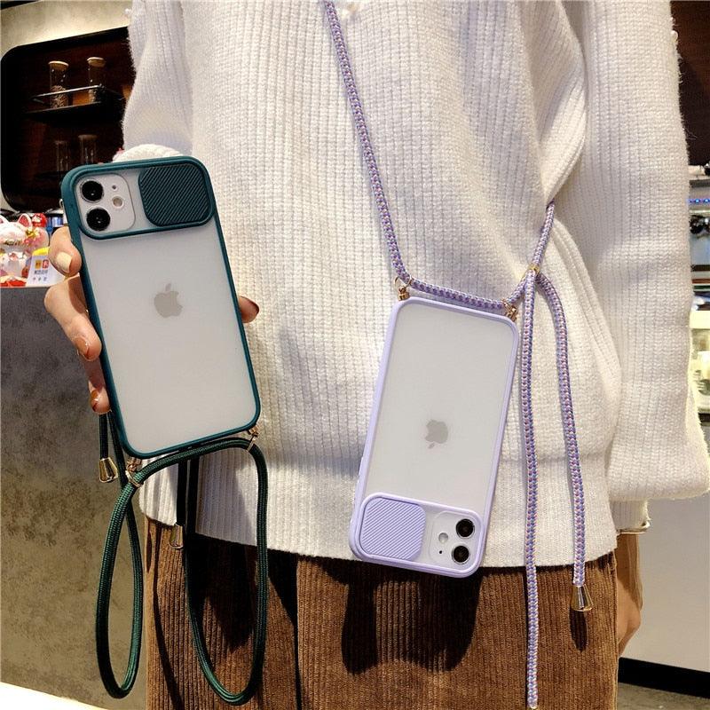 Camera Lens Protection Candy Color Phone Case  For iPhone 14 13 12 11 Pro Necklace With Long Rope Lanyard Cover Camera Lens Protector Translucent Soft Edges Colorful Transparent iphone Cover