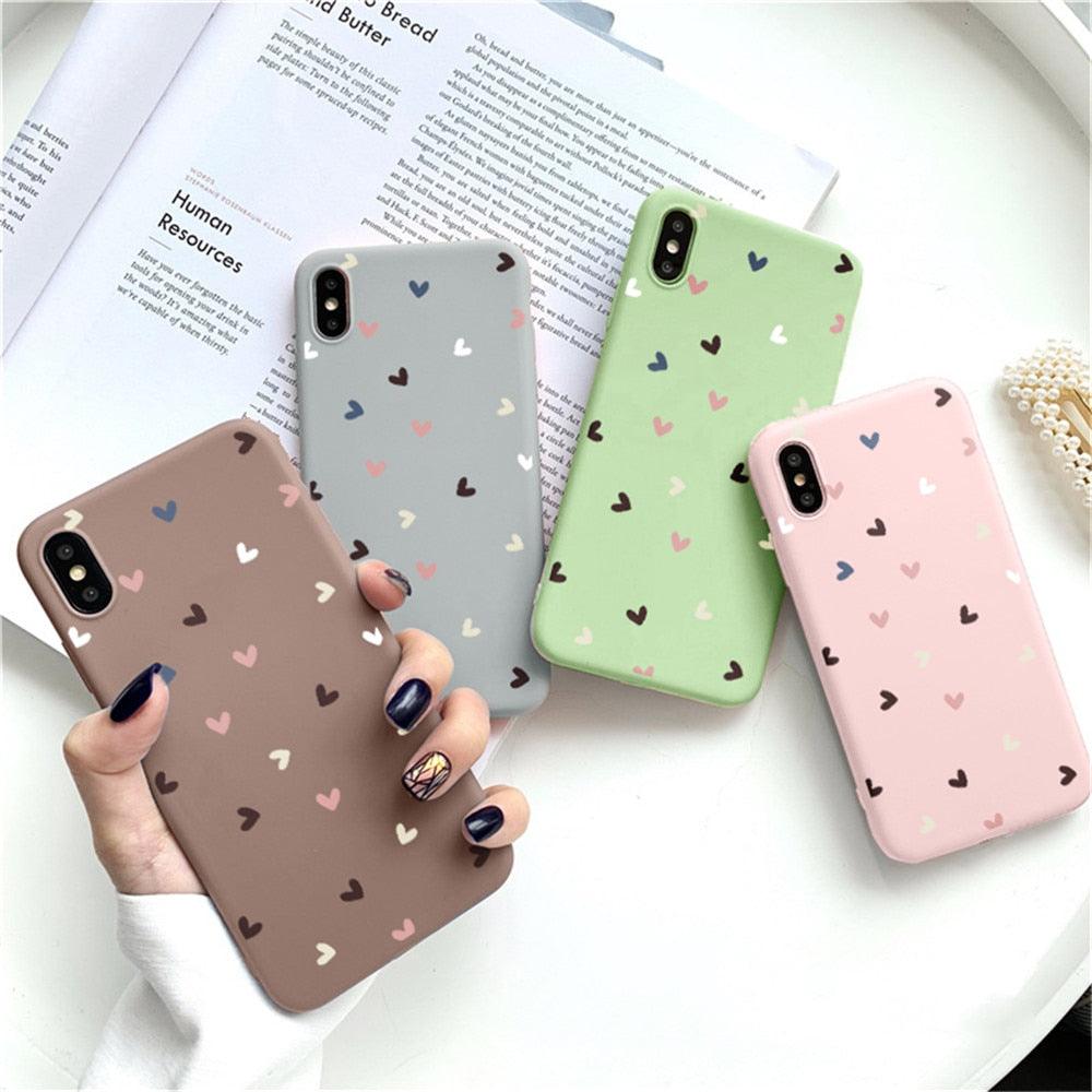 Candy Color Cute Love Heart Phone Case For Iphone 13 12 11 Pro Max Soft Silicon Purple White Silicone Case With Little Heart Pattern Slim Shockproof Protective  Back Cover
