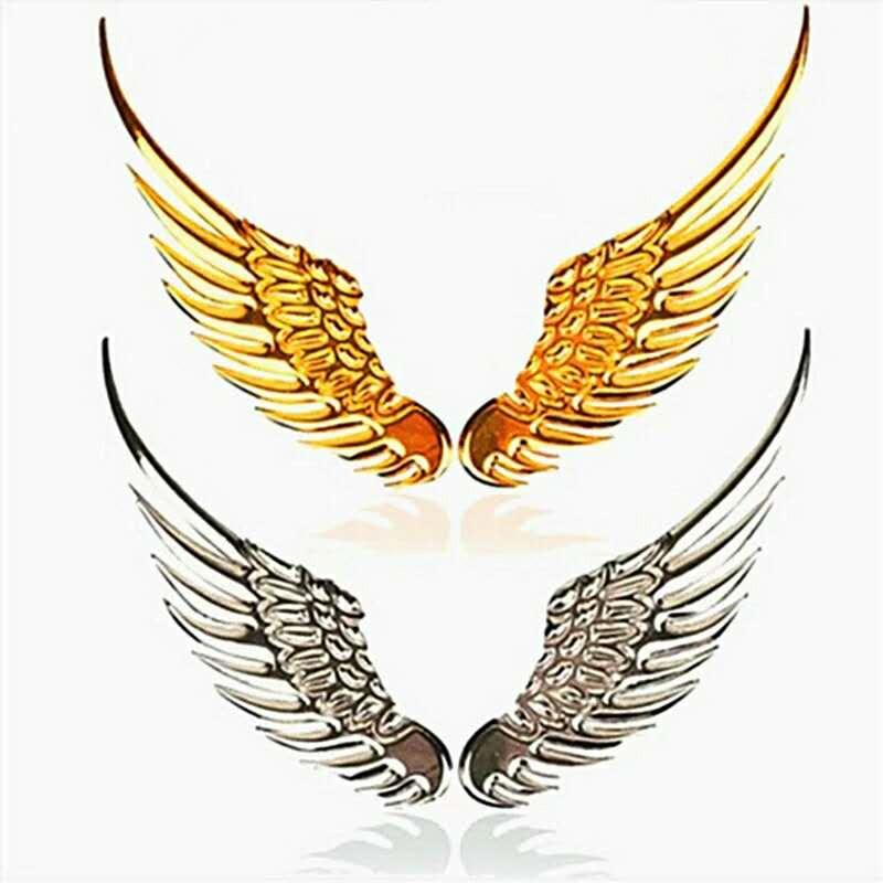 Car Stickers Metal 3D Double-sided Tape Stick 1 Pair Gold Sliver Wing Decals Decorations Emblem Logo Badge Bumper Trunk Tailgate Window Angel Wings Emblem 3D Metal Car Auto Symbol Motorcycle Car Styling Tools Accessories
