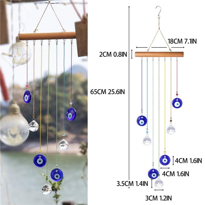 Chakra Energy Clear Crystal Ball Sun-catcher Turkish Window Prisms Blue Evil Eye Light Catching Wind Chimes For Office Decor Home Garden Hanging Decoration Showpiece Lucky Gift