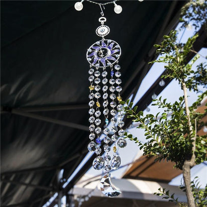 Chandelier Wind Chimes Turkish Blue Evil Eye Moon Sun Star Sun-catcher Rainbow Maker Wind Chimes Wall Hanging Crystal Prisms Hanging Pendant Home Decor Gifts Blessing Protection Decoration