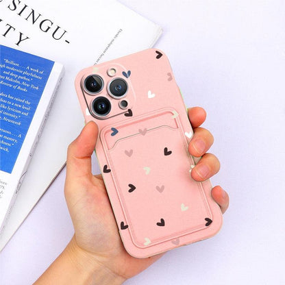 Charming Silicone Soft Anti-Scratch Cases For iPhone 13 Pro Max Case Silicone Wallet Card Holder Cover For iPhone 13 Mini 13ProMax 13Pro Flower Butterfly Beautiful Design Card Holder iPhone Case