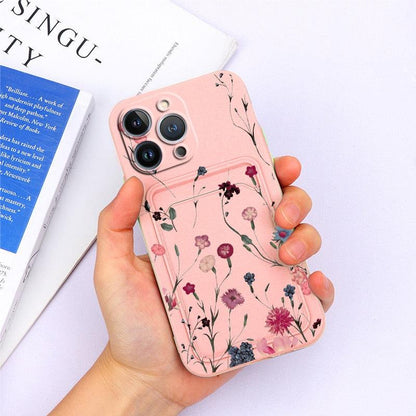 Charming Silicone Soft Anti-Scratch Cases For iPhone 13 Pro Max Case Silicone Wallet Card Holder Cover For iPhone 13 Mini 13ProMax 13Pro Flower Butterfly Beautiful Design Card Holder iPhone Case