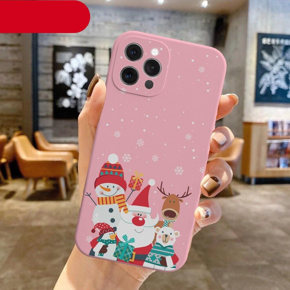 Christmas Pattern Design Red Silicone Phone Cover Anti-Scratch Soft Slim Bumper Shockproof Protective Case Shockproof Phone Case For iPhone 13 14 Pro Max Merry Christmas Candy Silicone Bumper Cover