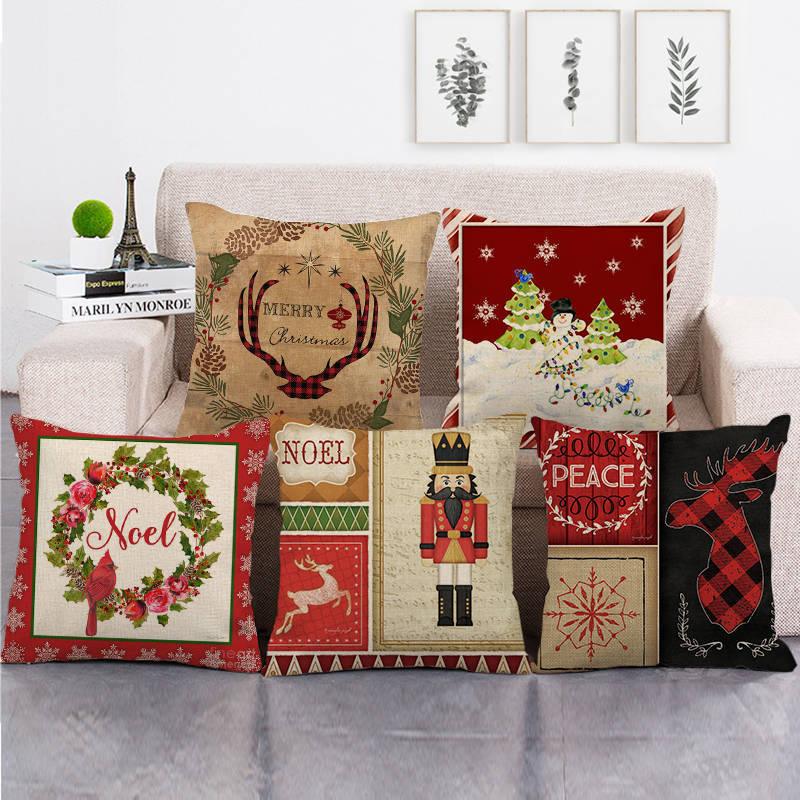 Christmas Pillowcase Sofa Cushion Cover Christmas Pillow Covers Merry Christmas Series Santa Claus Snowman With Xmas Gift Decorations Throw Pillow Linen Pillow Case 45x45CM