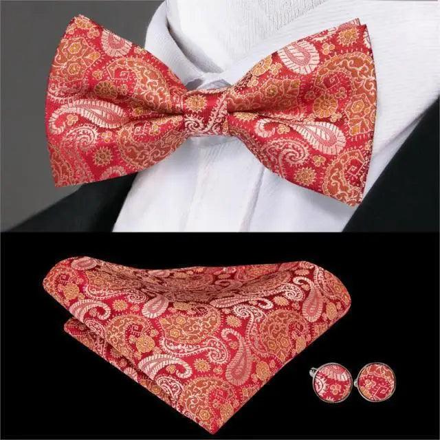 Classic Green Bow Ties Men Silk Butterfly Tie  With Pocket Square And Cufflinks Set For Men Elegant Design Wedding Party Bowties Solid Color Gentleman Bow Tie And Pocket Square Cufflink Set