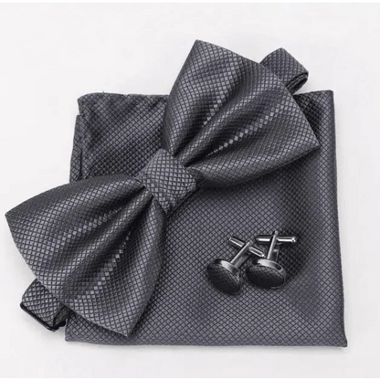 Classic Men Bowtie  Cufflinks Set Casual Men's Fashionable Style Solid Color Bowties Elegant Accessories