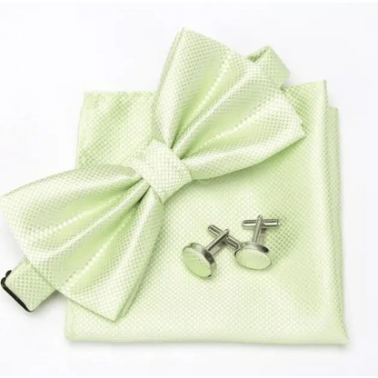 Classic Men Bowtie  Cufflinks Set Casual Men's Fashionable Style Solid Color Bowties Elegant Accessories