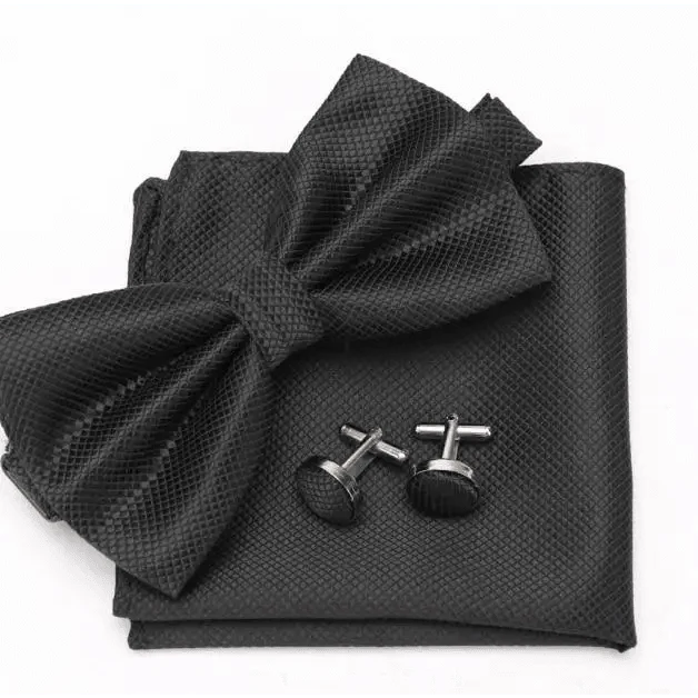Classic Men Bowtie  Cufflinks Set Casual Men's Fashionable Style Solid Color Bowties Elegant Accessories