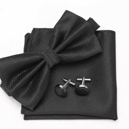 Classic Men Bowtie  Cufflinks Set Casual Men's Fashionable Style Solid Color Bowties Elegant Accessories