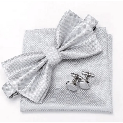 Classic Men Bowtie  Cufflinks Set Casual Men's Fashionable Style Solid Color Bowties Elegant Accessories