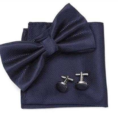 Classic Men Bowtie  Cufflinks Set Casual Men's Fashionable Style Solid Color Bowties Elegant Accessories
