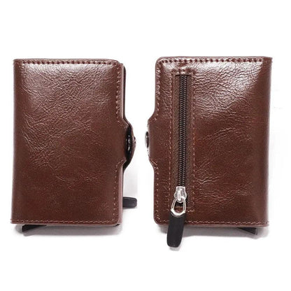 Classic Multifunction Automatic Aluminum Alloy Leather Credit Card Holder Retro New Pop-Up Card Ejector Business Wallets For Men