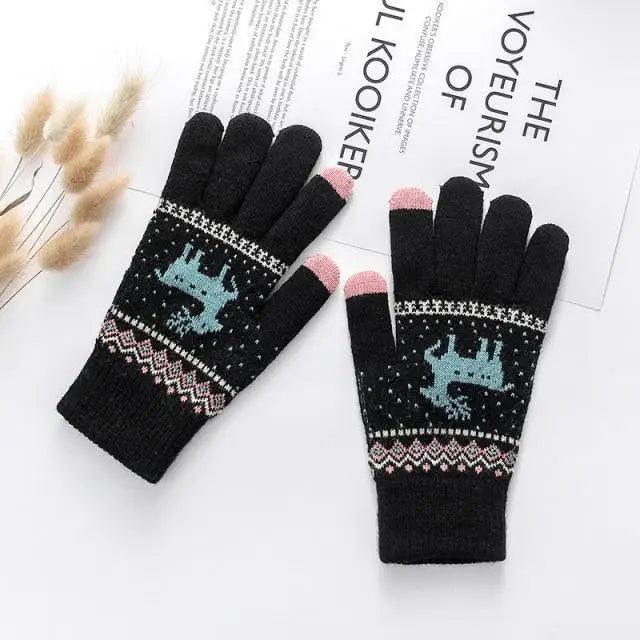 Colorful Christmas Deer Printed Warm Autumn Winter Comfortable Gloves For Men Women Cute Unisex Stylish Design Soft Full Finger Gloves
