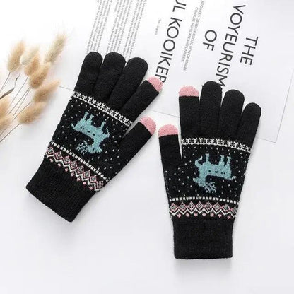 Colorful Christmas Deer Printed Warm Autumn Winter Comfortable Gloves For Men Women Cute Unisex Stylish Design Soft Full Finger Gloves