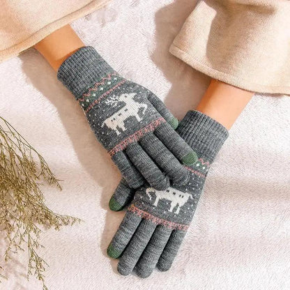 Colorful Christmas Deer Printed Warm Autumn Winter Comfortable Gloves For Men Women Cute Unisex Stylish Design Soft Full Finger Gloves