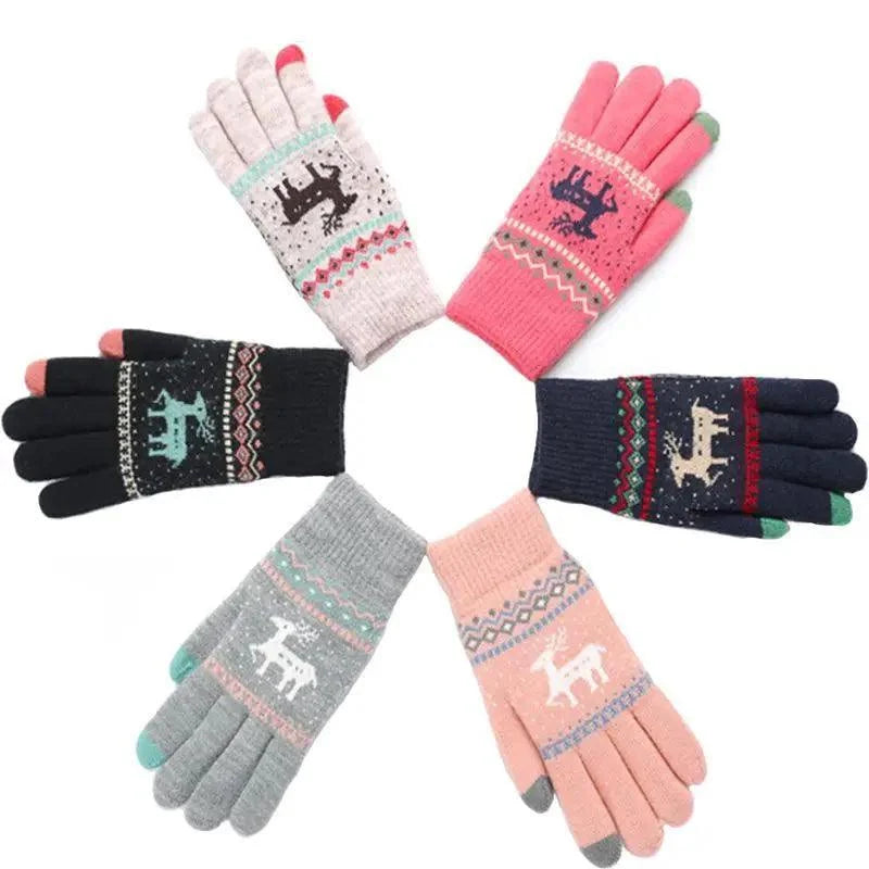 Colorful Christmas Deer Printed Warm Autumn Winter Comfortable Gloves For Men Women Cute Unisex Stylish Design Soft Full Finger Gloves