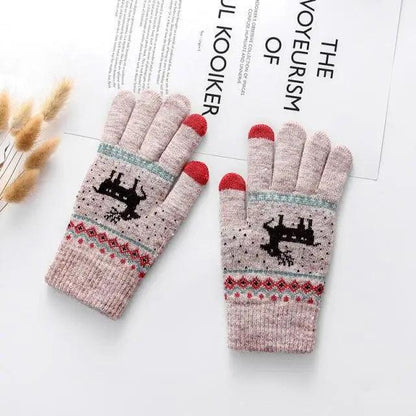 Colorful Christmas Deer Printed Warm Autumn Winter Comfortable Gloves For Men Women Cute Unisex Stylish Design Soft Full Finger Gloves