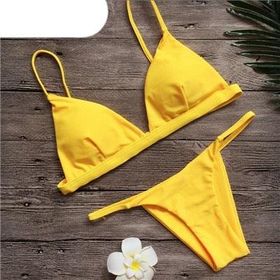 Colors Solid Bikini Set Push Up Swimwear Two Piece Swimsuit Swimwear Halter String Triangle Bikini Sets Women Swimsuit Low Waist Halter Two Pieces Bathing Suit