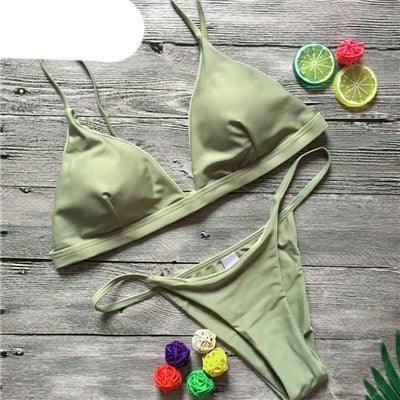 Colors Solid Bikini Set Push Up Swimwear Two Piece Swimsuit Swimwear Halter String Triangle Bikini Sets Women Swimsuit Low Waist Halter Two Pieces Bathing Suit