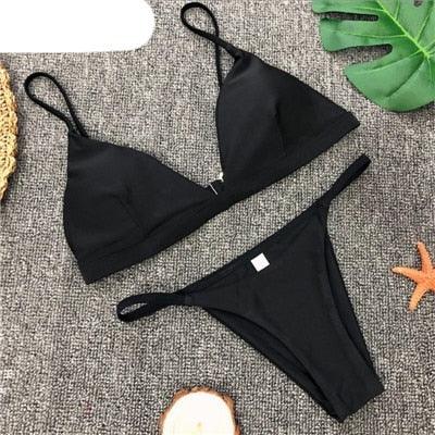 Colors Solid Bikini Set Push Up Swimwear Two Piece Swimsuit Swimwear Halter String Triangle Bikini Sets Women Swimsuit Low Waist Halter Two Pieces Bathing Suit