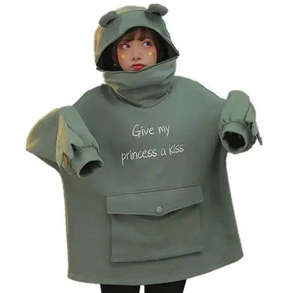 Cool Women Hoodie Perfect Sleeping Frog Pullover Winter Sense Hooded Modern Casual Sweatshirts Cute Funny Style Comfortable Frog Pullover Hoodie For Women