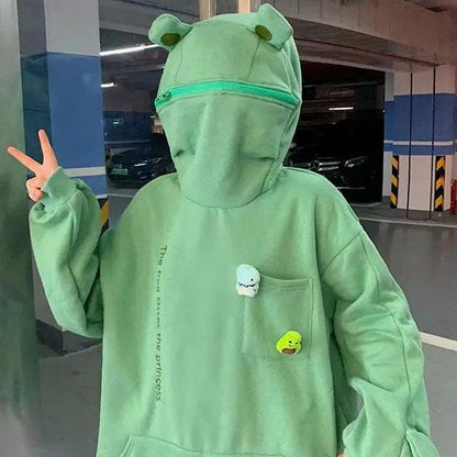 Cool Women Hoodie Perfect Sleeping Frog Pullover Winter Sense Hooded Modern Casual Sweatshirts Cute Funny Style Comfortable Frog Pullover Hoodie For Women