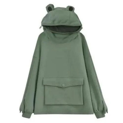 Cool Women Hoodie Perfect Sleeping Frog Pullover Winter Sense Hooded Modern Casual Sweatshirts Cute Funny Style Comfortable Frog Pullover Hoodie For Women