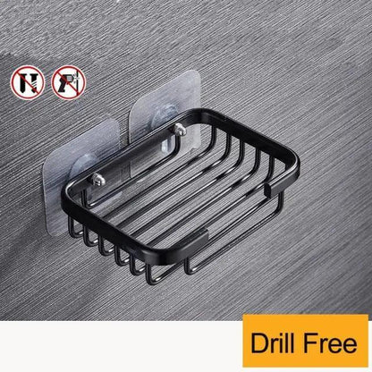 Creative Drill Free Soap Dish Holder Wall Mounted Storage Rack Toilet Soap Box Sponge Dish Bathroom Accessories Soap Dish Holder with Loofah Bath Sponge Towel Razor Holder for Bathroom Shower Kitchen Adhesive Wall Mounted No Drilling