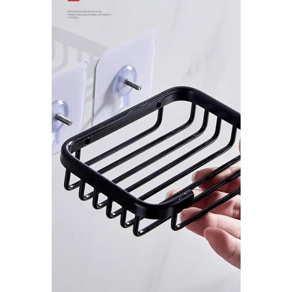Creative Drill Free Soap Dish Holder Wall Mounted Storage Rack Toilet Soap Box Sponge Dish Bathroom Accessories Soap Dish Holder with Loofah Bath Sponge Towel Razor Holder for Bathroom Shower Kitchen Adhesive Wall Mounted No Drilling