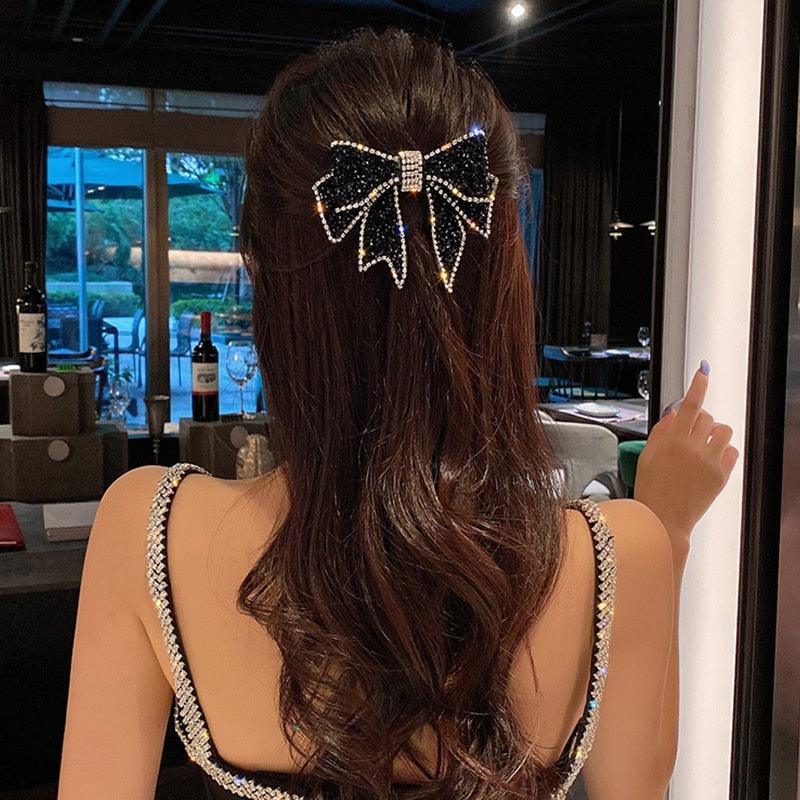 Crystal Big Bow Hair Clips For Women Girls Hair Accessories Rhinestone Hairpins Plastic Hairgirps Retro Barrette Headwear Gorgeous Hair Accessories For Women