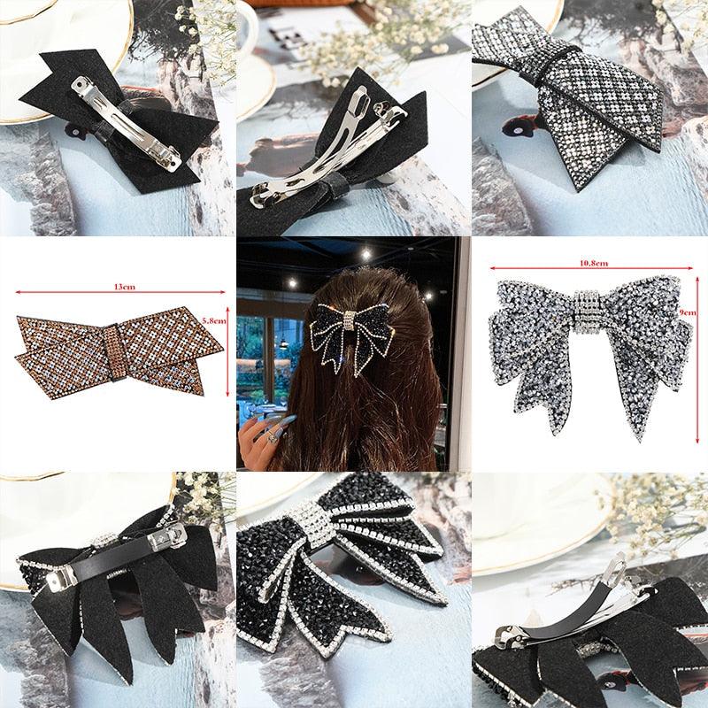 Crystal Big Bow Hair Clips For Women Girls Hair Accessories Rhinestone Hairpins Plastic Hairgirps Retro Barrette Headwear Gorgeous Hair Accessories For Women