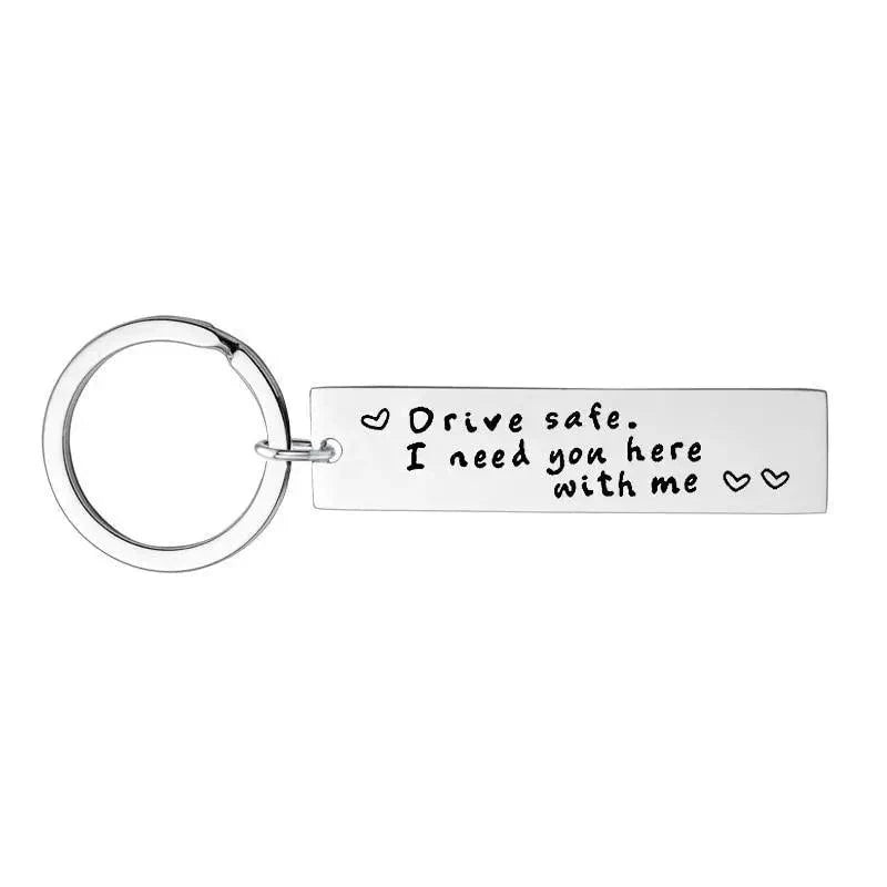 Cute Black Stainless Steel Charm Couple Drive Safe Keychain Gift for Boyfriend & Girlfriend
