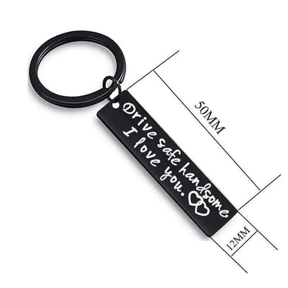 Cute Black Stainless Steel Charm Couple Drive Safe Keychain Gift for Boyfriend & Girlfriend