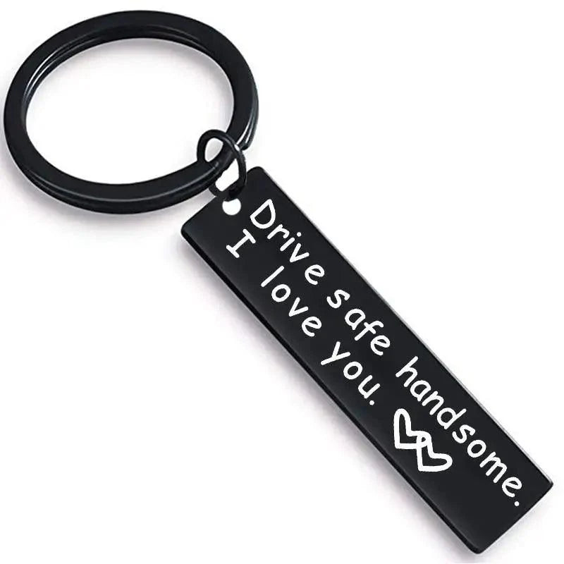 Cute Black Stainless Steel Charm Couple Drive Safe Keychain Gift for Boyfriend & Girlfriend